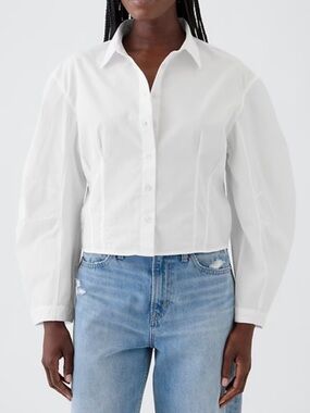 Organic Cotton Poplin Barrel-Sleeve Crop Shirt